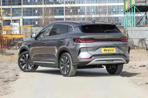 BYD Song Plus EV grey mid-size SUV rear three-quarter view