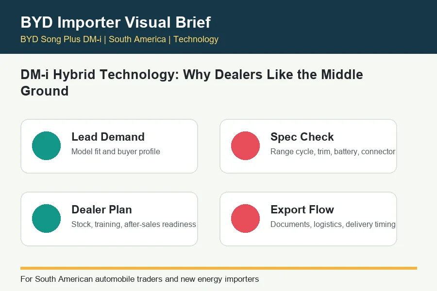 DM-i Hybrid Technology Why Dealers Like the Middle Ground infographic for BYD trade buyers in South America