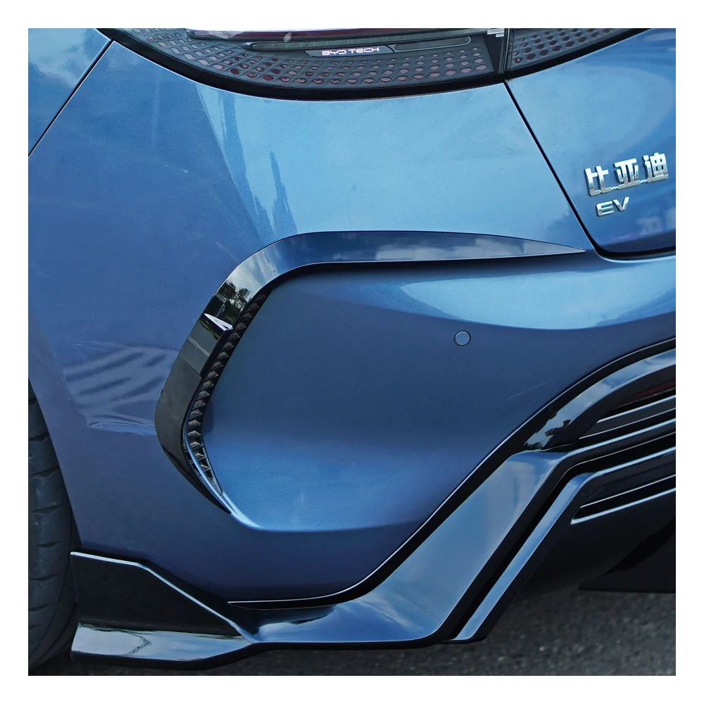 Marvix gloss black rear blade trim fitted to the rear bumper corner of a blue BYD Seal