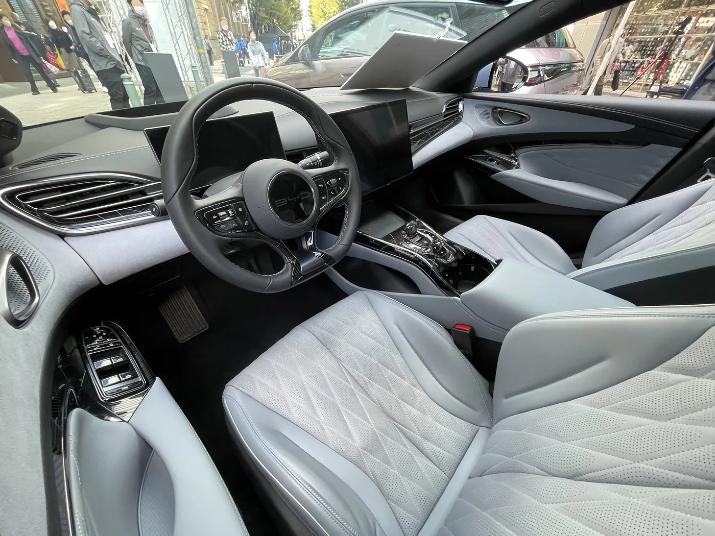 Interior of the BYD Seal, showing the center console area used for NFC starting