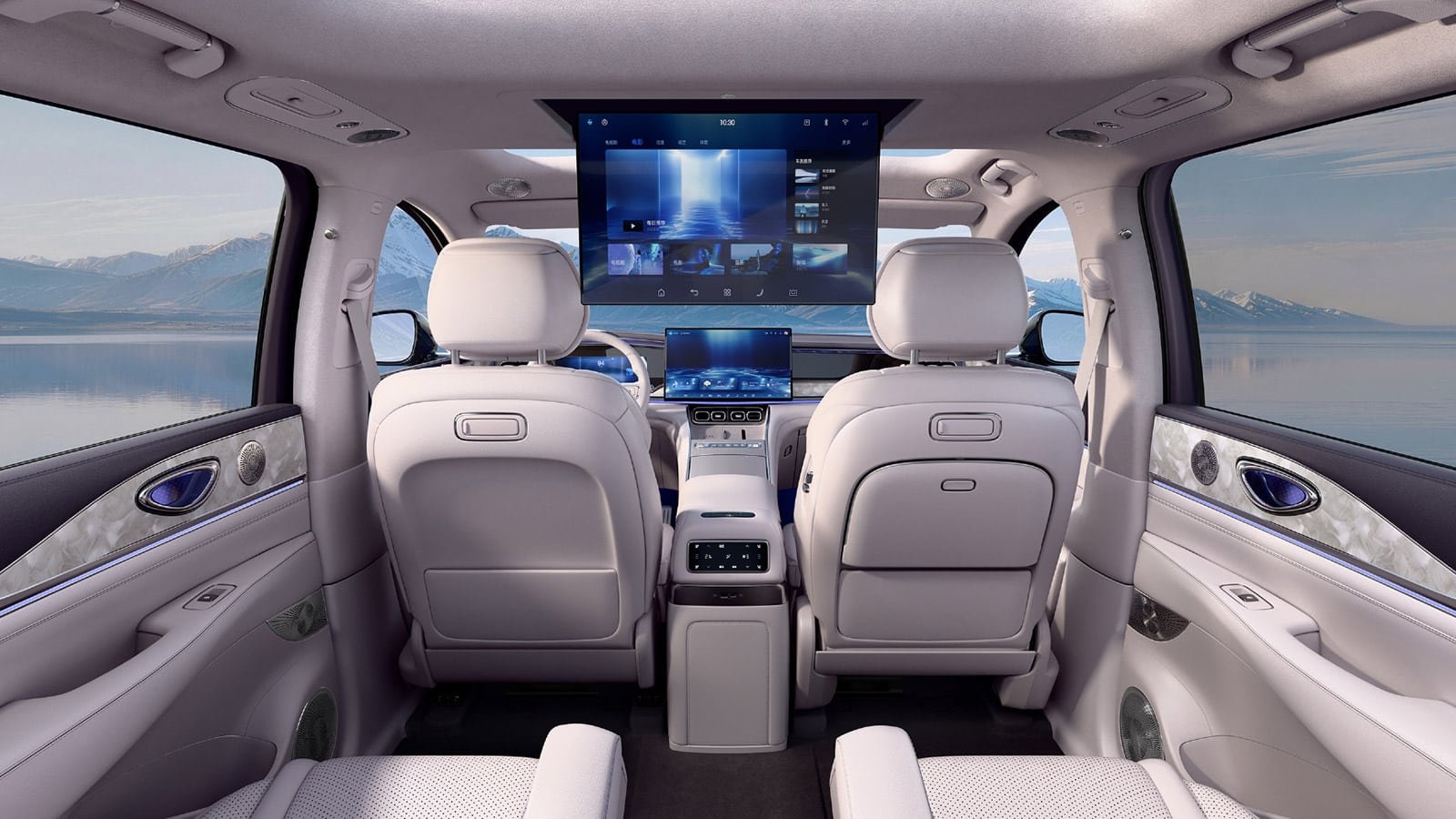 Rear interior of the BYD Sealion 08 showing the 2+2+2 six-seat layout