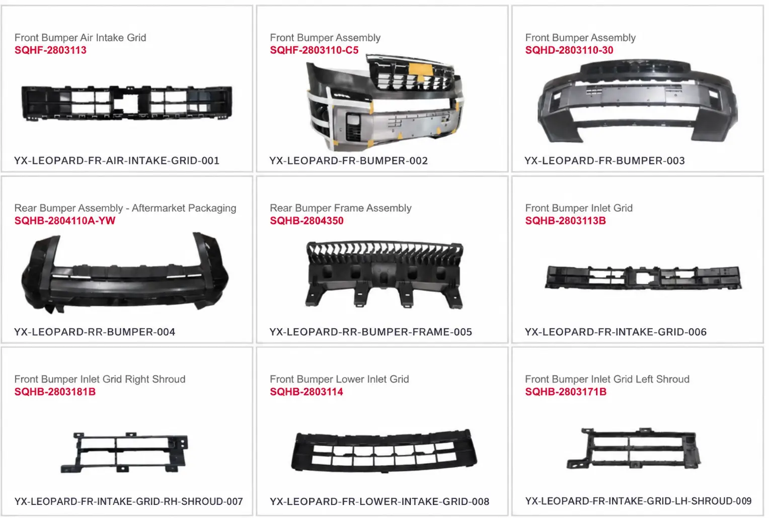 Front and rear bumper parts for a BYD