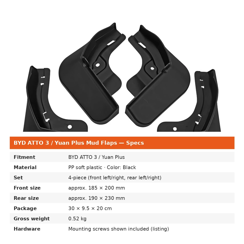 BYD ATTO 3 / Yuan Plus mud flap specifications sheet