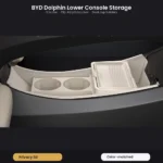 Beige BYD Dolphin lower center console storage box installed with flip-lid privacy compart
