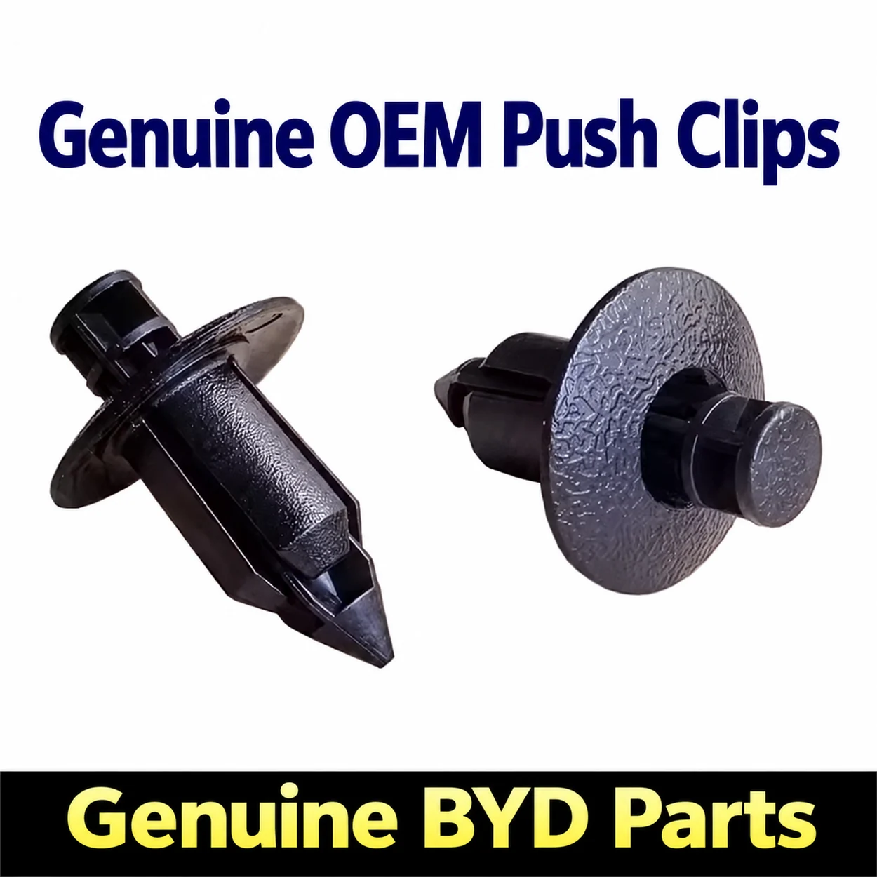 Orijinal OEM BYD geçmeli klipsler iki açıdan gösterilmektedir