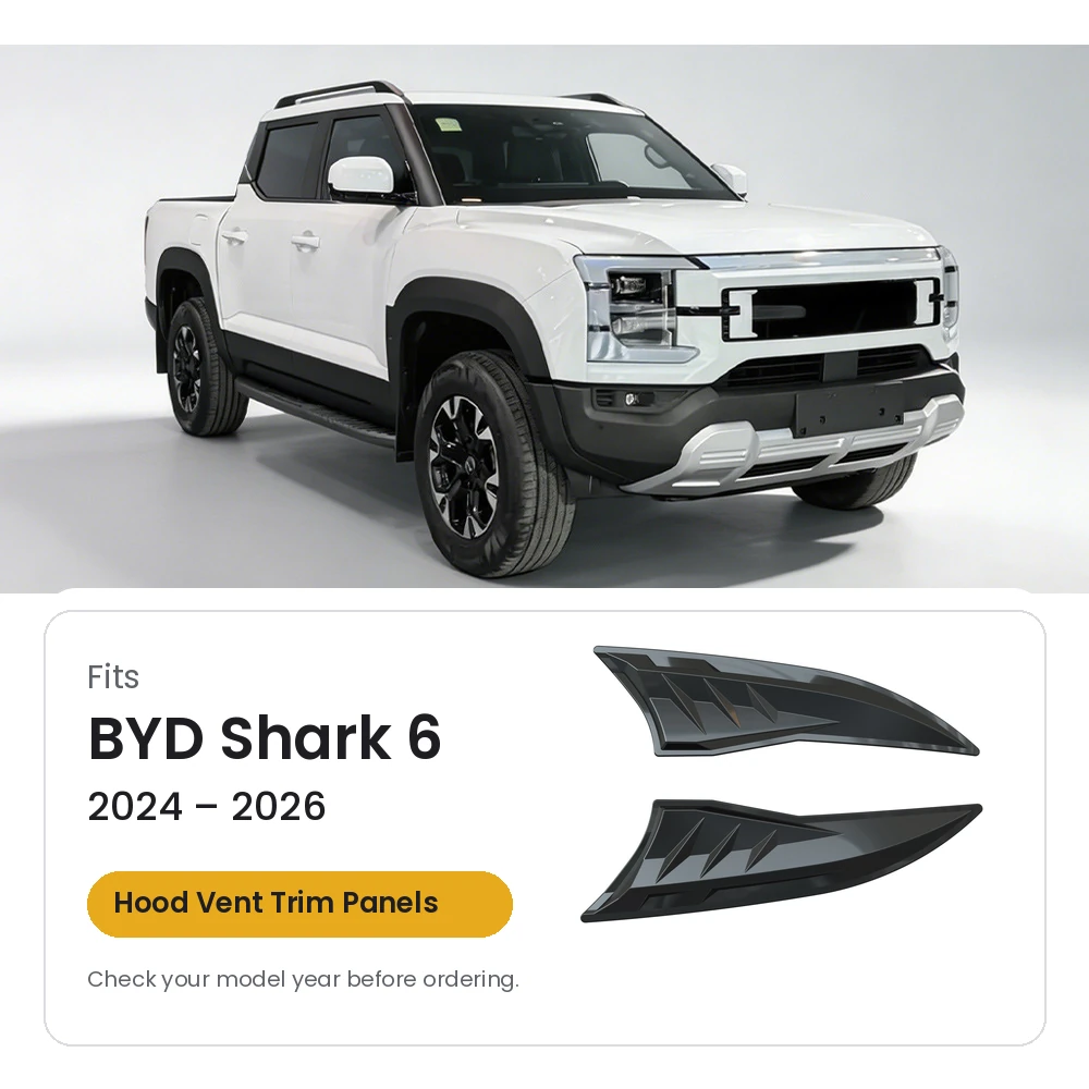 Hood vent trim panels made for the BYD Shark 6 pickup, model years 2024 to 2026