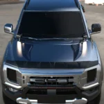 BYD Shark 6 front view with gloss black hood vent trim panels installed on both sides of t