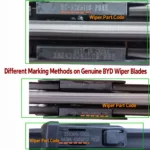 Genuine BYD wiper blade part code marking methods with English labels