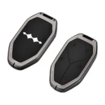 Fangchengbao Key Fob Cover Black Nappa Leather Zinc Alloy White Background