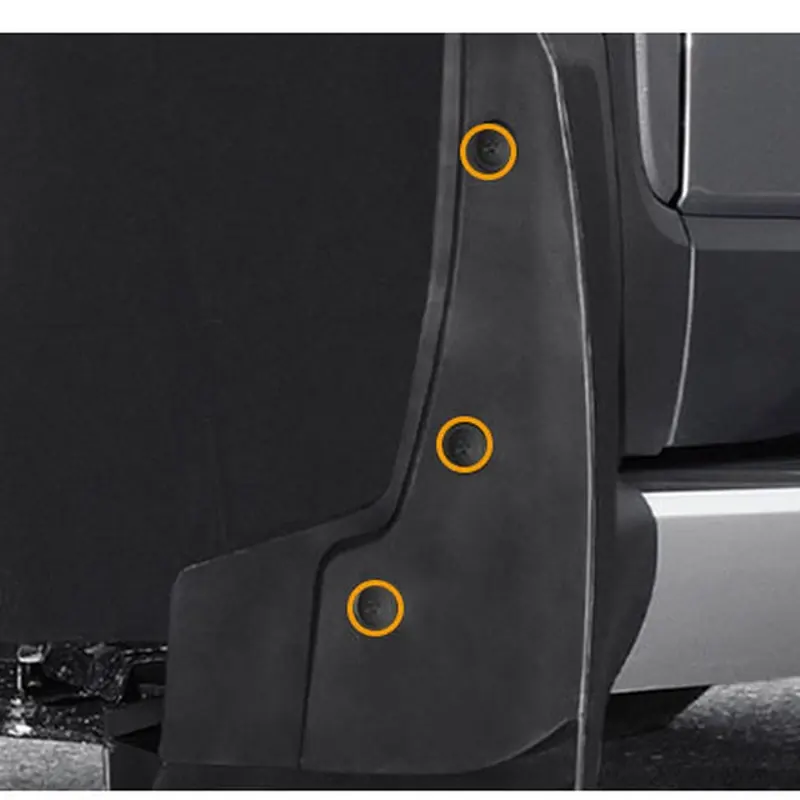 BYD Seagull çamurluk sıçratma önleyici fabrika montaj noktalarında monte edilmiş, vida konumları vurgulanmış