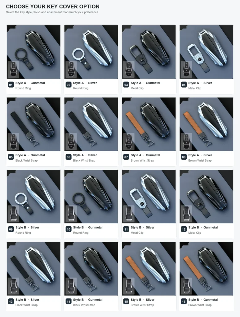 BYD smart key cover options: 16 combinations of key style, finish and attachment